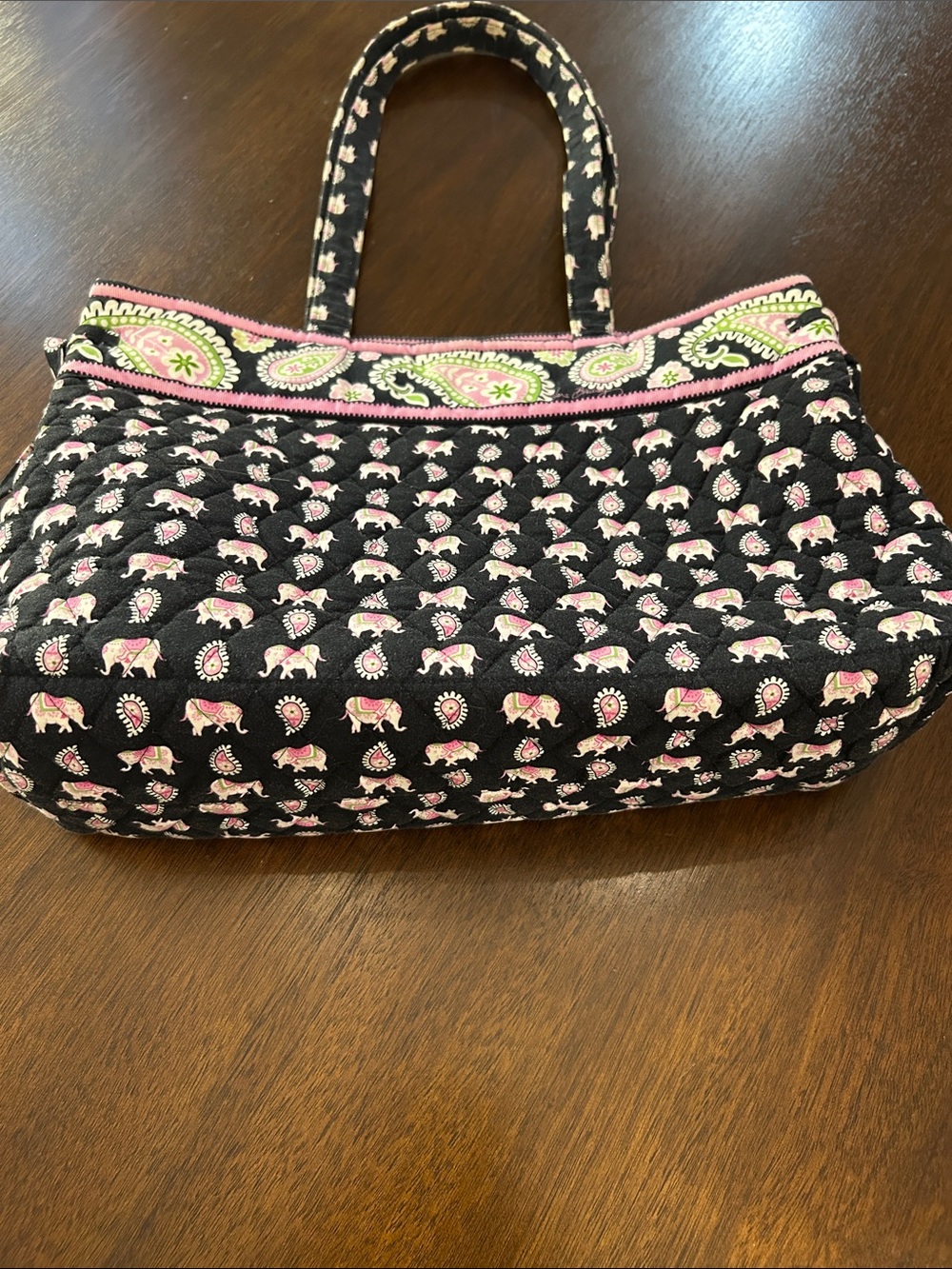 Vera Bradley Black Quilted Tote with Pink & Green Paisley Trim